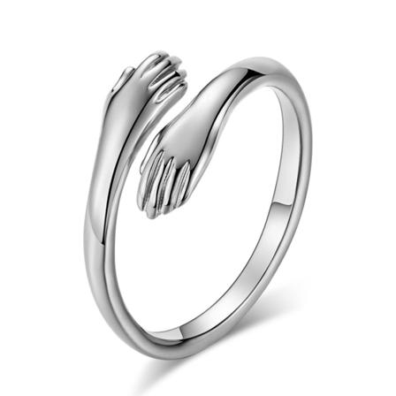 Klemmering for kvinner jenter 925 sterling sølv, klemmeringer gull klemmer hender åpen P