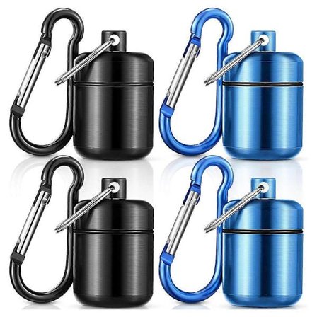 4-pakks ørepropp-etui med nøkkelring, bærbar nøkkelring-pilleboks, vanntett metall-ørepropp-etui pillebeholder