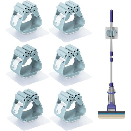 6 st gröna väggmonterade mopp- och kvasthållare i plast med halkfria klämmor