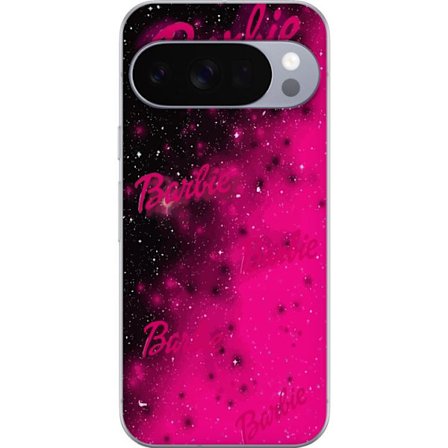 Google Pixel 10 Pro XL Gjennomsiktig deksel Barbie rosa galakse rosa og svart stjernehimmel med flere Barbie-tekster perfekt for mote popkultur og far