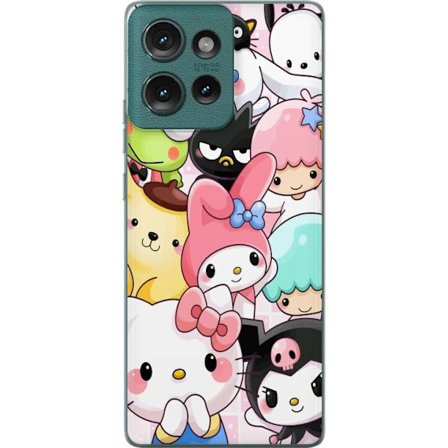 Kompatibelt Mobildeksel til Motorola Edge 50 Tett mønster av søte figurer med store øyne i ulike farger og uttrykk med LABUBU-tekst