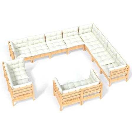 Vidaxl Loungegrupp Med Gräddvita Dynor 12 Delar Massiv Furu Creme