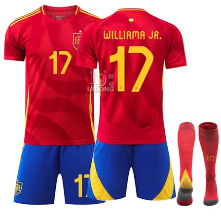 Espanja Euro 2024 Koti Lasten Aikuisten Paita 9 Gavi 17 Williams 19 Yamal Jalkapallopaita Set NO.17 WILLIMA JR. NO.17 WILLIAM JR. 18