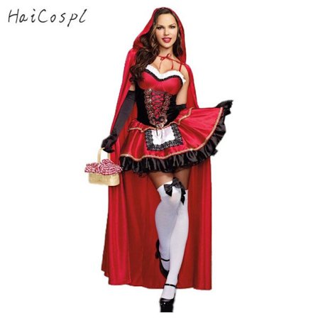 Rødhette-kostyme Deluxe Broderi Sexy Kjole Fint Kostyme Cosplay Halloween Hønefest Fint Kostyme