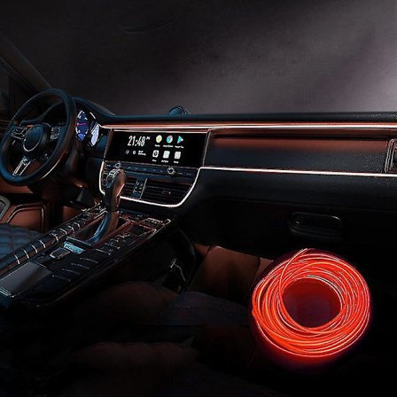 Bilstripe med LED-interiørlys, 3 meter, USB-neonlys, glødende omgivelsesbelysning, bildekorasjoner, interiør (rød)