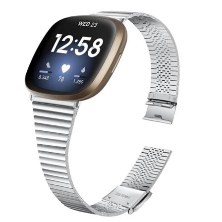 Fitbit Sense / Versa 3 enkel urrem i rustfrit stål med dobbelt spænde - Sølv Silver grey