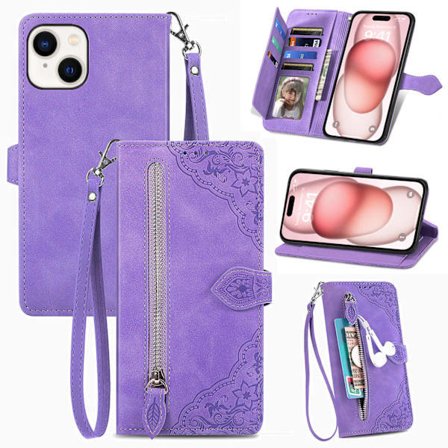 Velegnet til iPhone mobiltelefoncover - mobiltelefon læder flipcover med præget kortplads, lilla iPhone 11 Pro