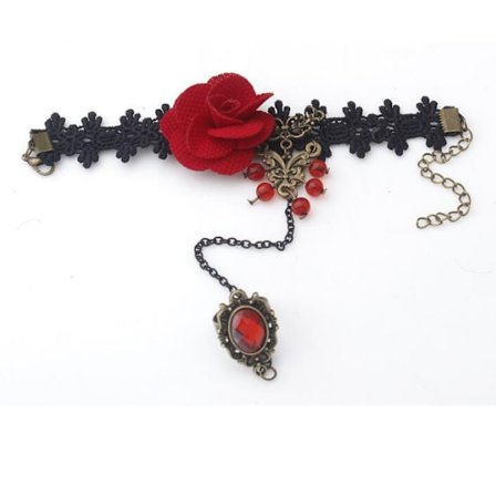 Kvinnors gotiska stil spets röd ros armband kedja med justerbar finger