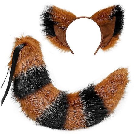 Rævehale og -ører, Kat Ulv Hjorteører og Hale Sæt, Dyrepels Hale, Ører Hårbøjle - Perfekt Camel black black-max