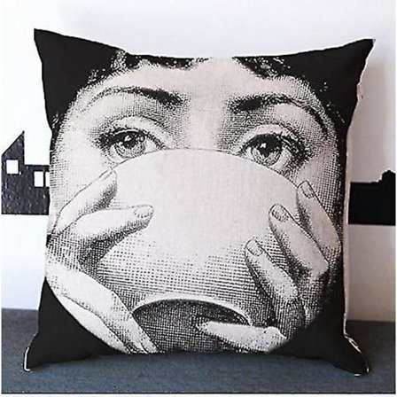 Bomullsputetrekk for firkantet pute, putetrekk, sofaputetrekk Fornasetti ansikt Tekopp Te (45cmx45cm) (FMY)-X47-