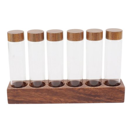 Kaffebehållare med lock i valnötsträ, glasbehållare för enkel dosering av kaffebönor, för kök, enkel rad, 6 hål