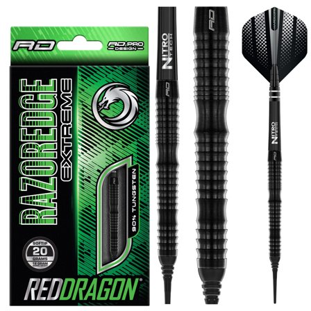Red Dragon Darts Razor Edge Extreme Soft Tip Darts, 20g, 90% Tungsten, Professional, Steel Tip, Flights, Hardcore, Nitro Tech, Razoredge Grip