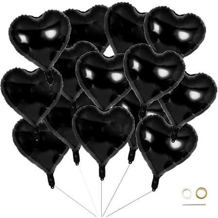 Svarta hjärtballonger 20 st 18 tum hjärtformade folieballonger Mylar-ballonger svarta ballonger svarta