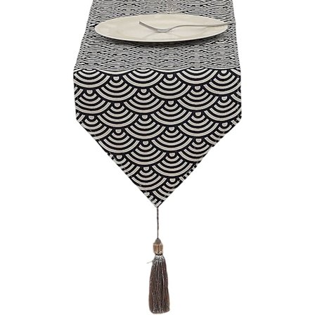 Linen og bomulls duk med pomponger, moderne bordløper, vaskbar, juledekorasjon