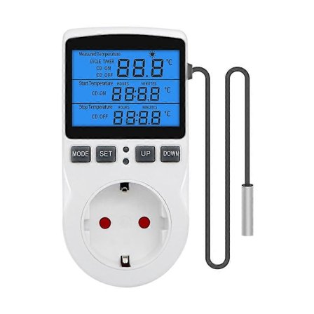 Digital Termostat, 230V Temperaturregulator Stikkontakt, 13A Timer Switch Stik med Sensor til Reptil Drivhus Hjemmefermentering db