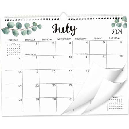 Kalender 2024-2025, 18 Måneder Juli 2024 - Des 2025 Veggkalender med Tom Plass Spiralinnbinding