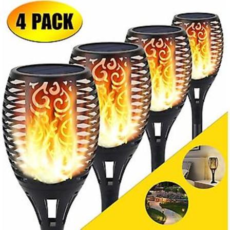 Solcelle Fakkel Lys, 96 LED Flimrende Flammer Lys Hage Sti/Gård Utendørs Landskap Dekorasjon Dansende Flamme Belysning (4 Pakk)