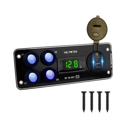 4-veis PD billading QC3.0 bryterpanel bil trykknapp 12 24v voltmeter for bil RV lastebil ATV UTV bobil campingvogn|bilbrytere og reléer|