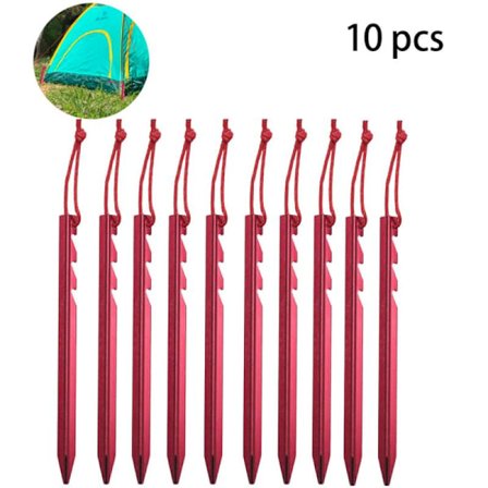 10-pak lette teltpløkker i aluminium - røde