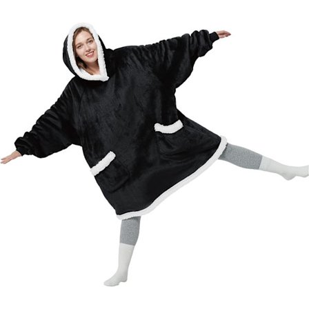 Bærbar pledd-genser - Sherpa fleece hettegenser for voksne