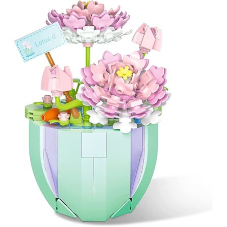 Blombukett Mini Rosa Lotus Byggkloss Set Bonsai Träd Succulent Leksaker Kits Romantiska Alla Hjärtans Dag Gåvor till Hennes Flickvänner Älskare Par 