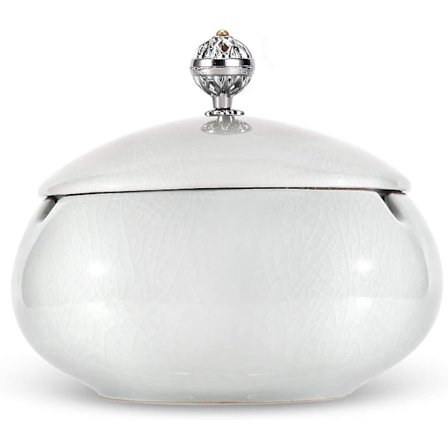 Udendørs Askebæger Med Låg, Keramik Cigaraskebæger Lukket Anti-Lugt Design Marokkansk Stil Til Udendørs Have Terrasse Hvid