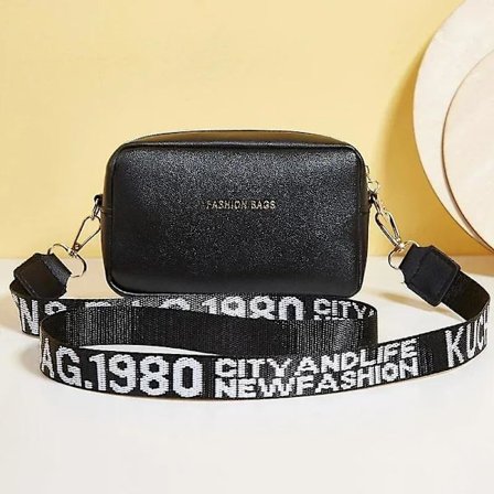 Handväska Enkel Stil Små Axelväskor för Kvinnor Enfärgad Pu Läder Bred Rem Crossbody Väska Dam Telefon Plånbok Messenger Handväska(Svart)