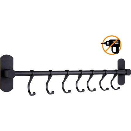 Seinälle kiinnitettävä ruostumattomasta teräksestä valmistettu keittiövälineteline, jossa on 8 koukkua