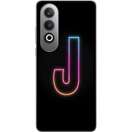 Kompatibel Mobilcover til OnePlus OnePlus Nord CE4 Minimalistisk neonbogstav J i farveskiftende lys mod sort baggrund