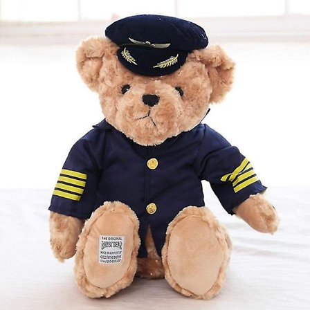 22-40cm Søt Pilot Teddy Bear Plussjeleketøy Høy Kvalitet Kaptein Bjørn Plushie Dukker Kawaii Baby Myk Stu -ES