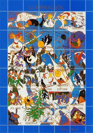 Færøerne - julmärkeark 1988 - Takket - Ubrugt eller foldet