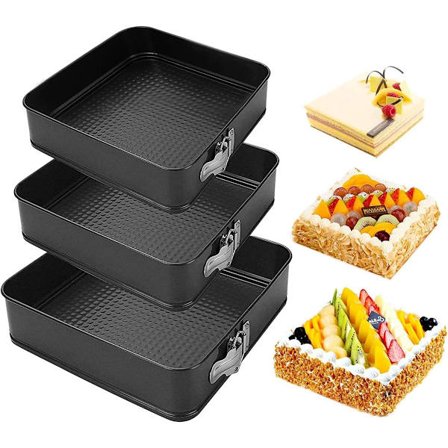Springform Non-Stick Holdbar Kagebageplade, Cheesecake Bageplade, med Aftagelig Bund Kageform (Firkantet, 18cm + 20cm + 22cm)