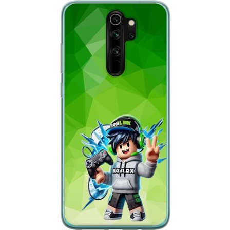 Kompatibelt Mobildeksel til Xiaomi Redmi Note 8 Pro Roblox-inspirert gamerfigur med headset, håndkontroll og energiske effekter mot grønn bakgrunn