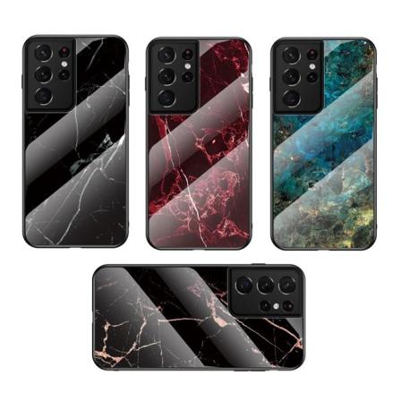Samsung S21 Ultra Marble Shell 9H hærdet glas bagside glas bagsi Black Svart/Guld