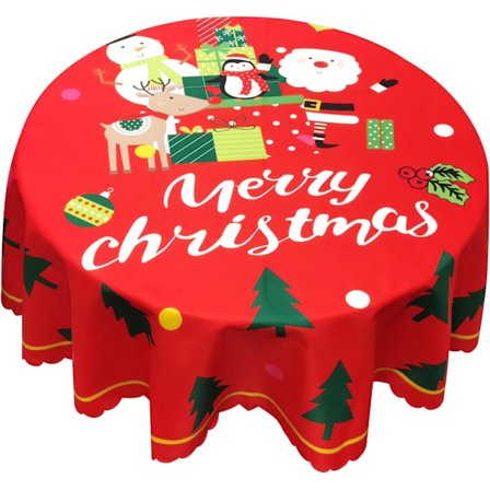 Julbordsduk rund, tvättbar polyester, snöflinga, julfest, bordsduk