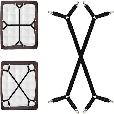 2 stk. Justerbar Lagenspænding, Lagenfastgørelse til Alle Senge og Madrasser, Sort