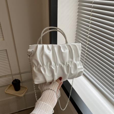 Dame Plysset Crossbody Taske Fashion Kæde Skuldertaske, Hvid