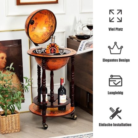 Globusbar barvogn Globus Bar hjemmebar serveringsvogn vinreol med hjul