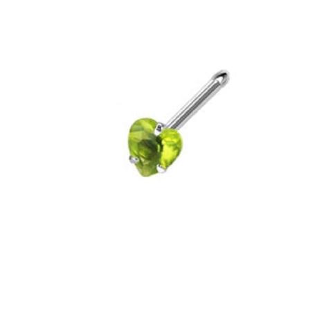 1 st. Näspiercing 316L stål med 3 mm Hjärtformad Peridot CZ