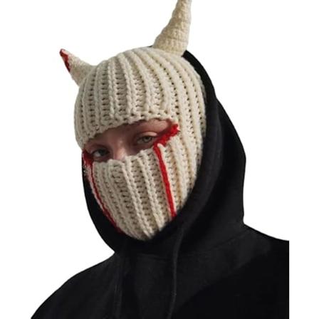 Morsomme Horn Kreativ Strikket Lue Beanies Varme Full Face Cover Ski Mask Lue Vindtett Balaclava Lue for Menn Kvinner