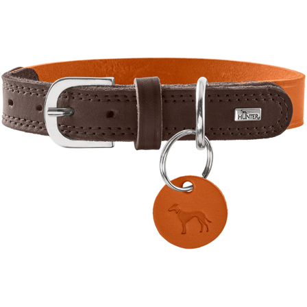 HUNTER Collar Lemvig 60/M-L Leather Orange/Dark Brown