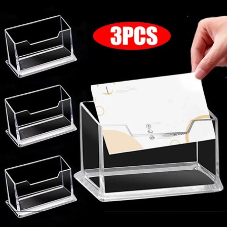 3 Pcs Clear Desk Shelf Box Storage Display Stand Acrylic Plastic Transparent Desktop Business Card Holder Place Card Holder