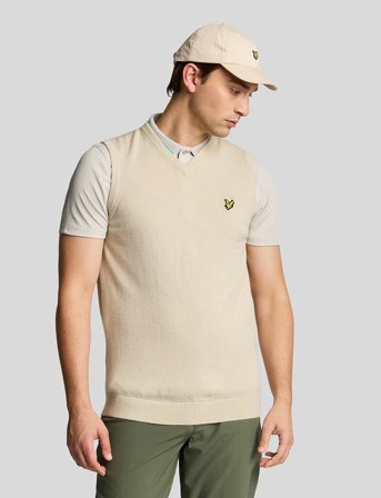 Lyle & Scott Sport Merino Blend Knitted V-Neck Vest - Cream - XL