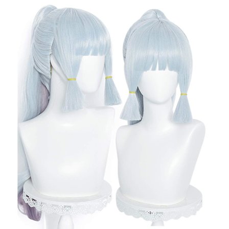 Silverblå Cosplay Peruk för spel Genshin Impact Lolita Clip On Pigtail Party Harajuku Hair (kamisato