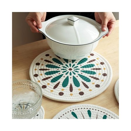 Bordsunderlägg Japansk stil Anti-skållning bomull Daglig användning Vävt runt bord bordstablett Kökstillbehör Skyddsrunda-A 24 cm unikt värde