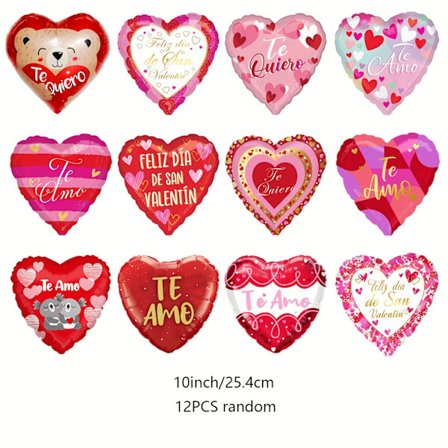 12 stk. 10-tommer Assorterede Spanske Kærlighedshjerte Balloner med 'TE AMO' Print til Valentinsdag Fester og Bryllupsfestligheder.