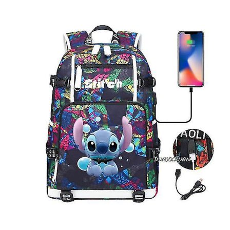 Lilo og Stitch Skole Tasker Kapacitet Rygsække Drenge Piger Usb Opladning Rejse Stor Laptop College Studerende Skole Taske Rygsæk
