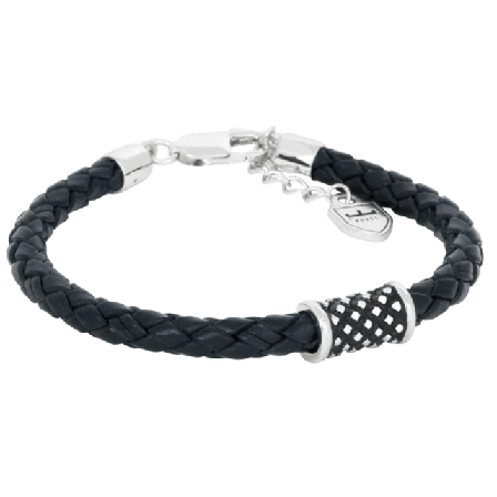 by BILLGREN Silver/läderarmband | Oxiderad Silverhylsa Nobel Accessoarer Herr Svart 19 cm