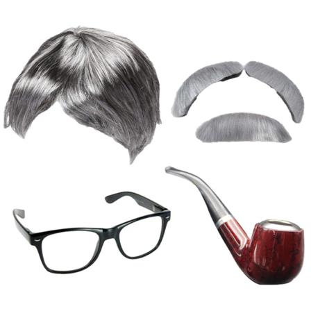 1set Old Lady Set Grå Hår Cosplay Granny Grey Peruk Rollspel A