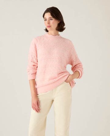 Lexington Alpaca blend pointelle strikket sweater, coral